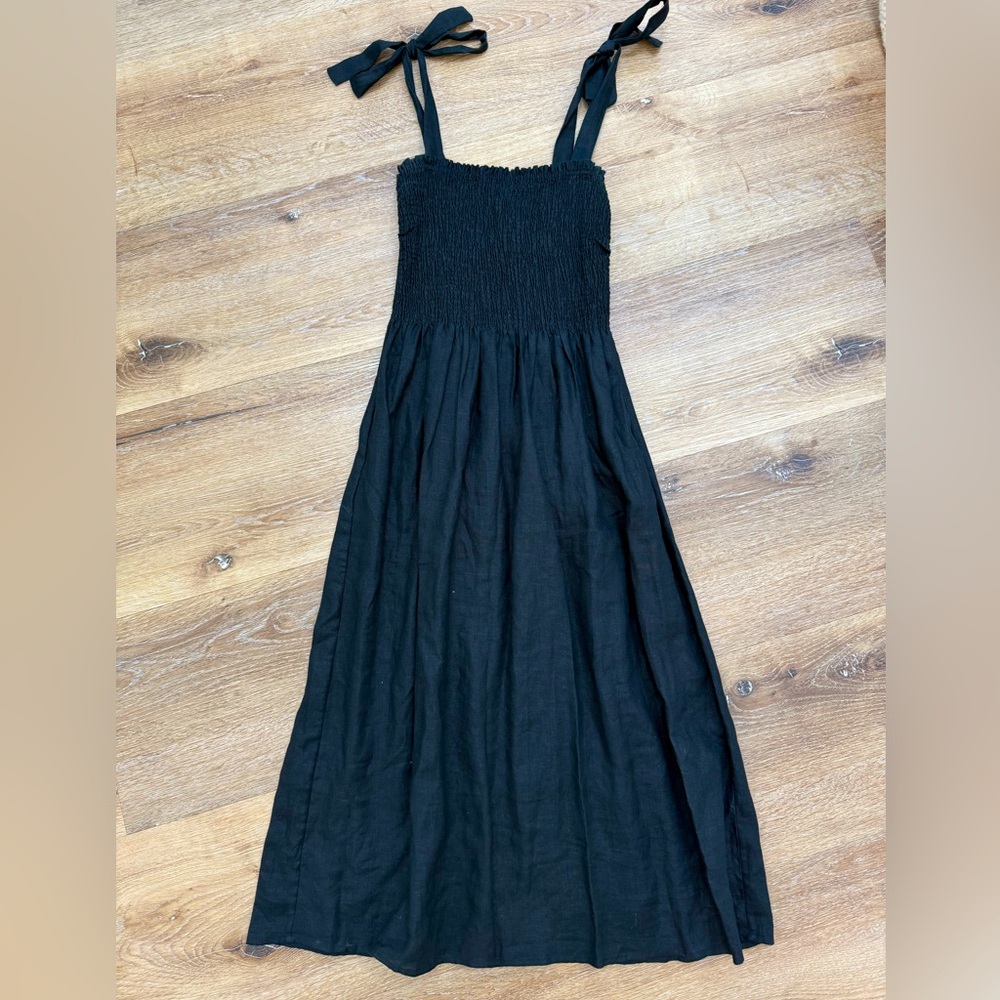 Aritzia Wilfred Golden Hour Black Linen Dress Size 2XS